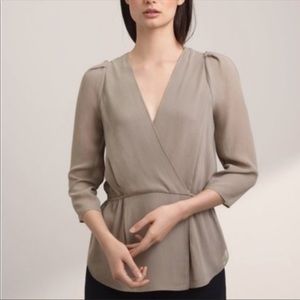 Aritzia Babaton Alexander Silk Blouse Faux Wrap